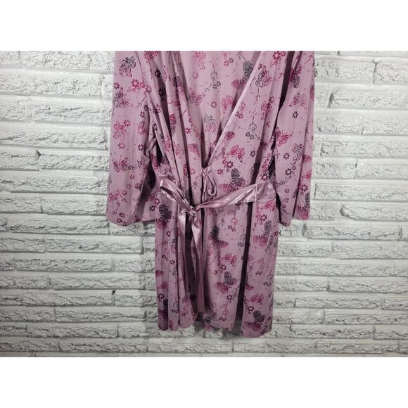 Apt 9 Intimates Womens Robe XXL Plus 3/4 Sleeve Butterflies Lavender C19E - Picture 5 of 10